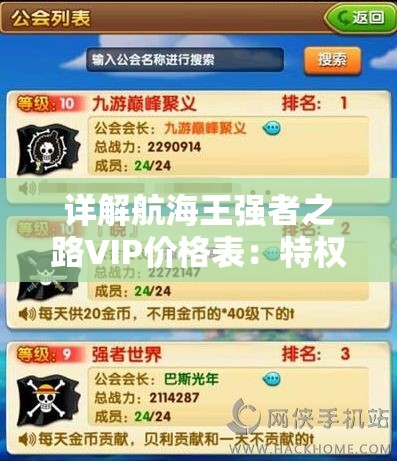 详解航海王强者之路VIP价格表：特权待遇、礼包内容与费用对比全览