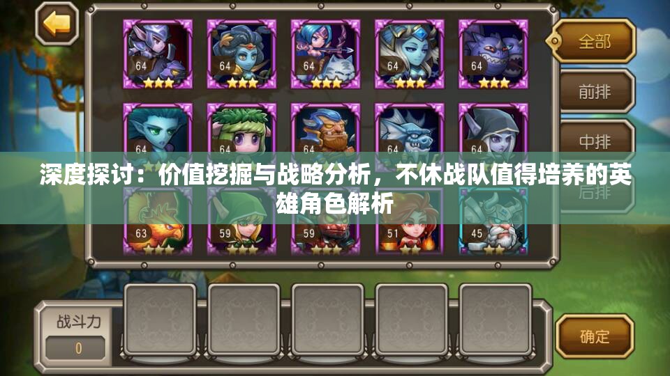 深度探讨：价值挖掘与战略分析，不休战队值得培养的英雄角色解析