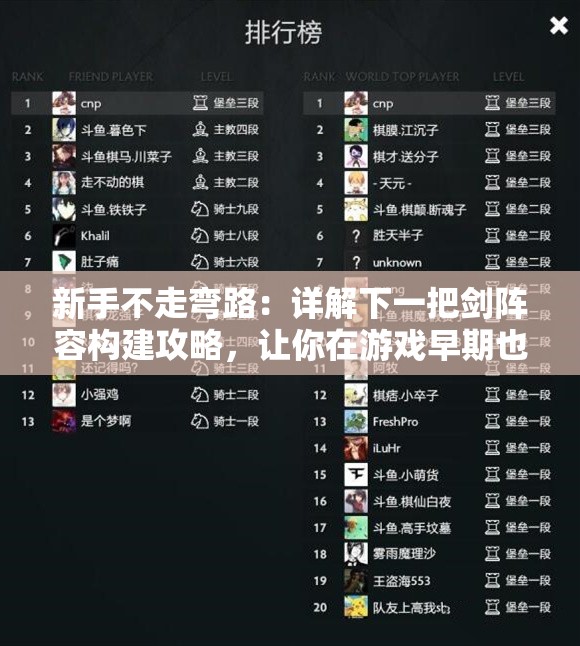 新手不走弯路：详解下一把剑阵容构建攻略，让你在游戏早期也能快速领先