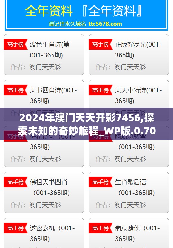 2024年澳门天天开彩7456,探索未知的奇妙旅程_WP版.0.705
