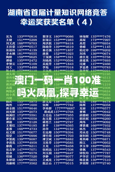 澳门一码一肖100准吗火凤凰,探寻幸运密码与生活智慧_进级版.9.249