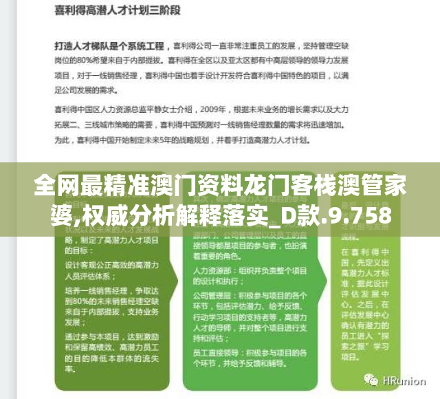 全网最精准澳门资料龙门客栈澳管家婆,权威分析解释落实_D款.9.758