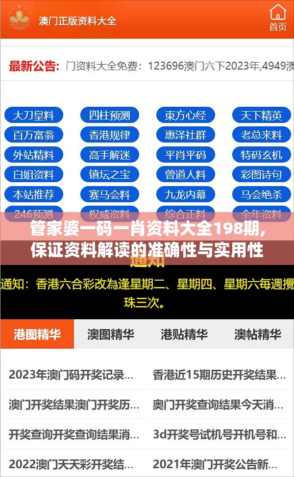 管家婆一码一肖资料大全198期,保证资料解读的准确性与实用性_标准集.4.749