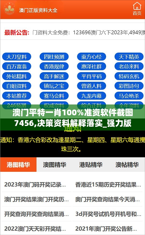 澳门平特一肖100%准资软件截图7456,决策资料解释落实_强力版.5.478