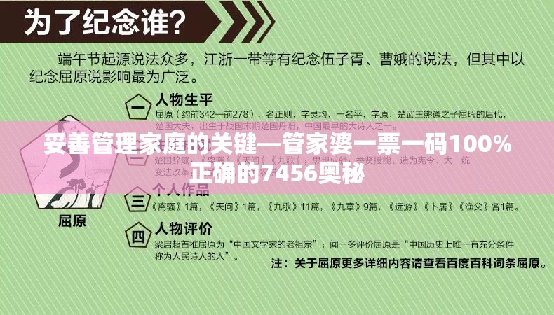 妥善管理家庭的关键—管家婆一票一码100%正确的7456奥秘