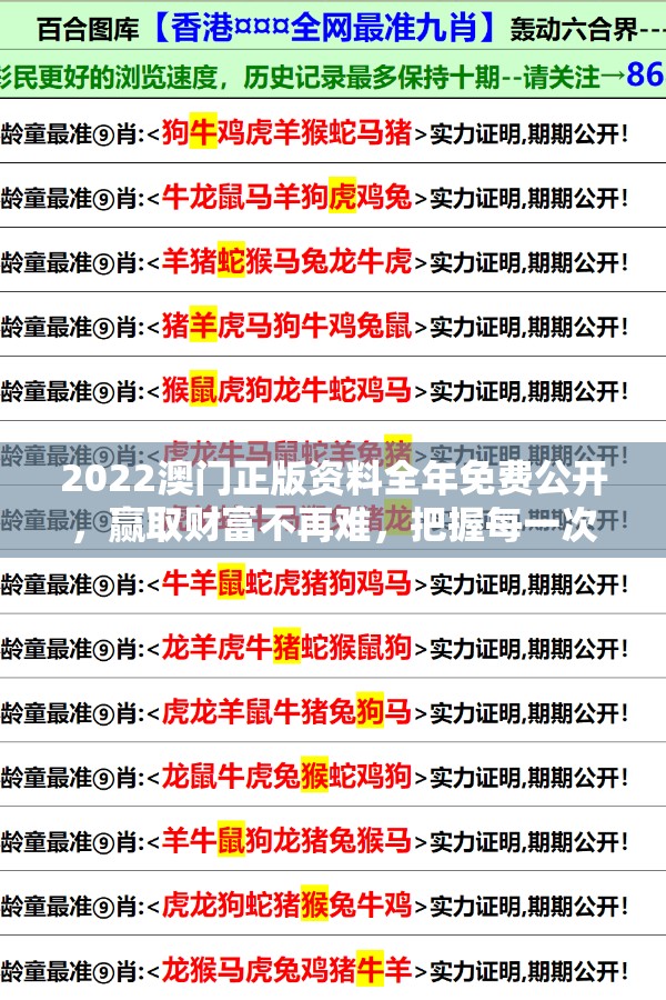 2022澳门正版资料全年免费公开，赢取财富不再难，把握每一次机会！