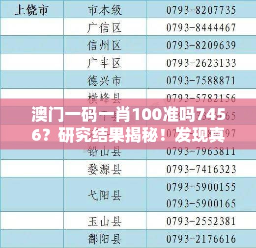 澳门一码一肖100准吗7456？研究结果揭秘！发现真相的关键信息！